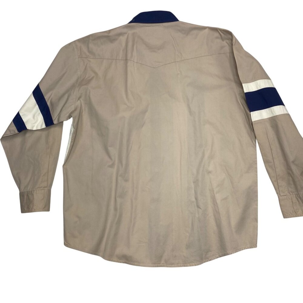 VTG Wrangler Beige/Blue Color block Embroidered southwestern Snap shirt XL - Picture 3 of 9